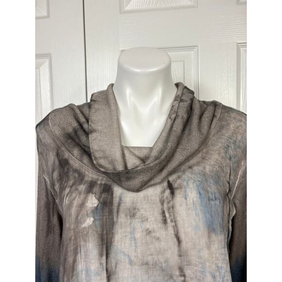 Fleur De Lis Blue Gray Ombre Cowl Neck Tunic Sweater Sz S Linen Blend Tulip Hem - Picture 3 of 9